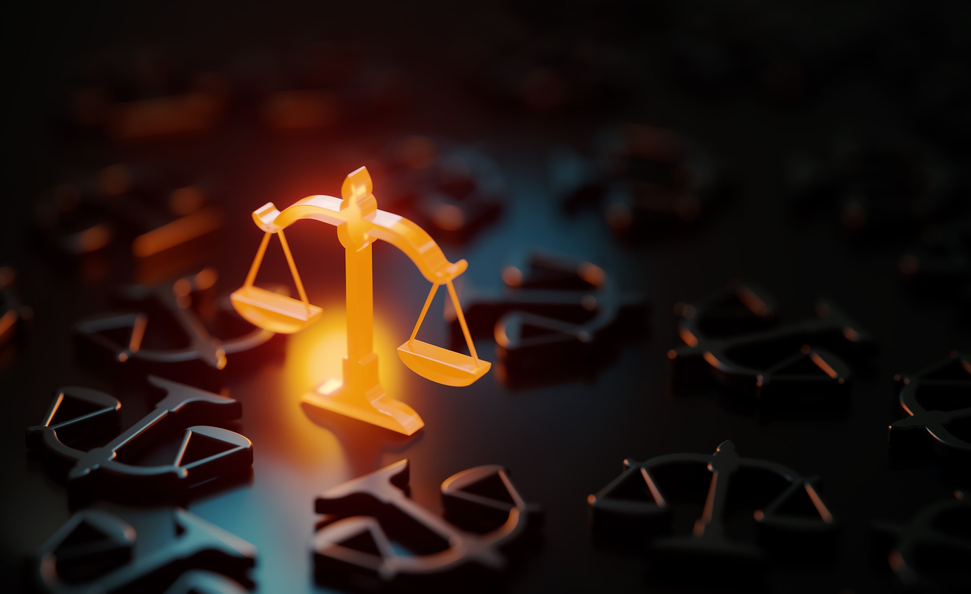 Orange Scale Symbol Glowing Amid Black Scale Symbols On Black Background